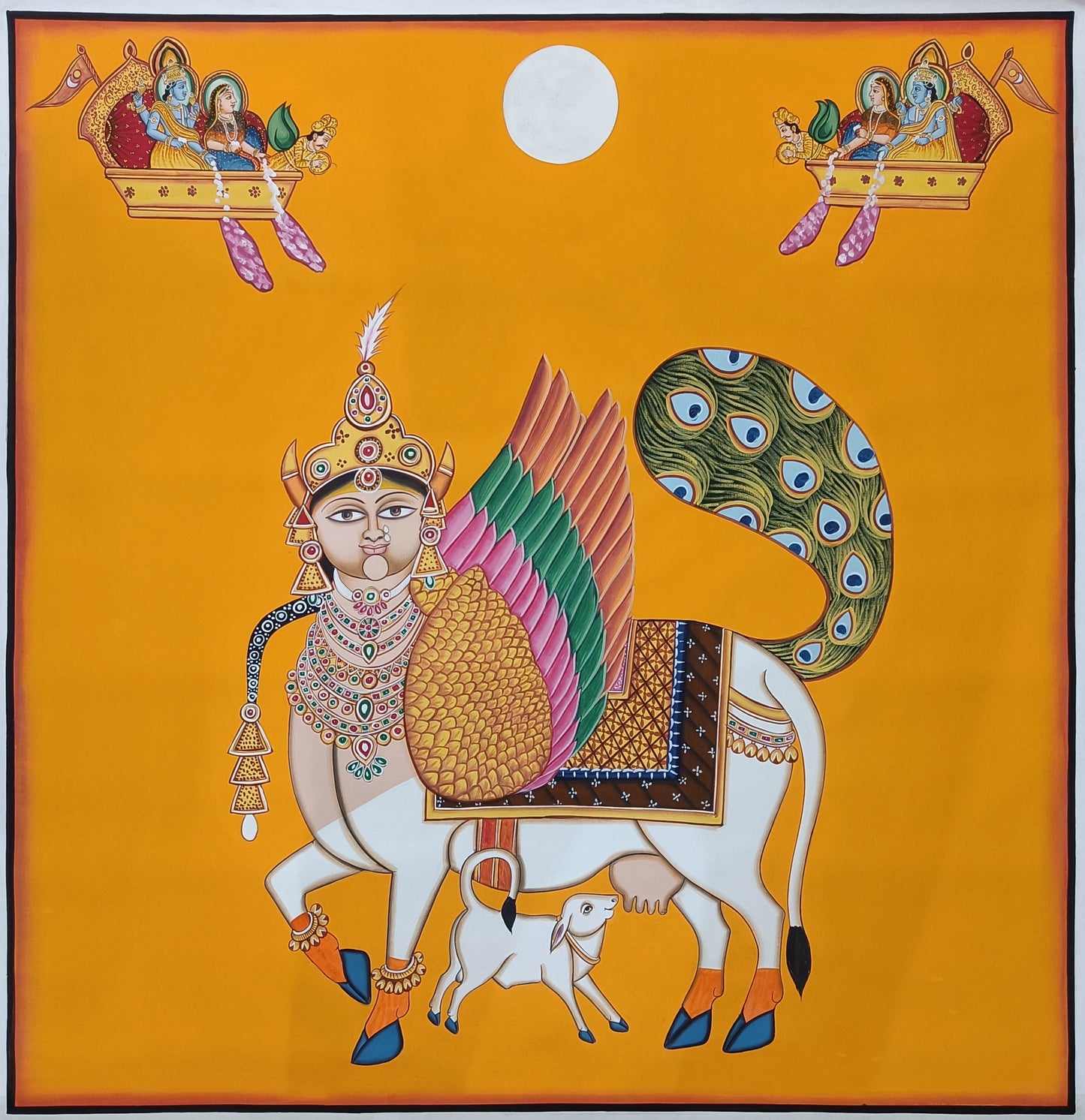 Kamdhenu Wall Art Pichwai Handicraft Painting Wall Hanging