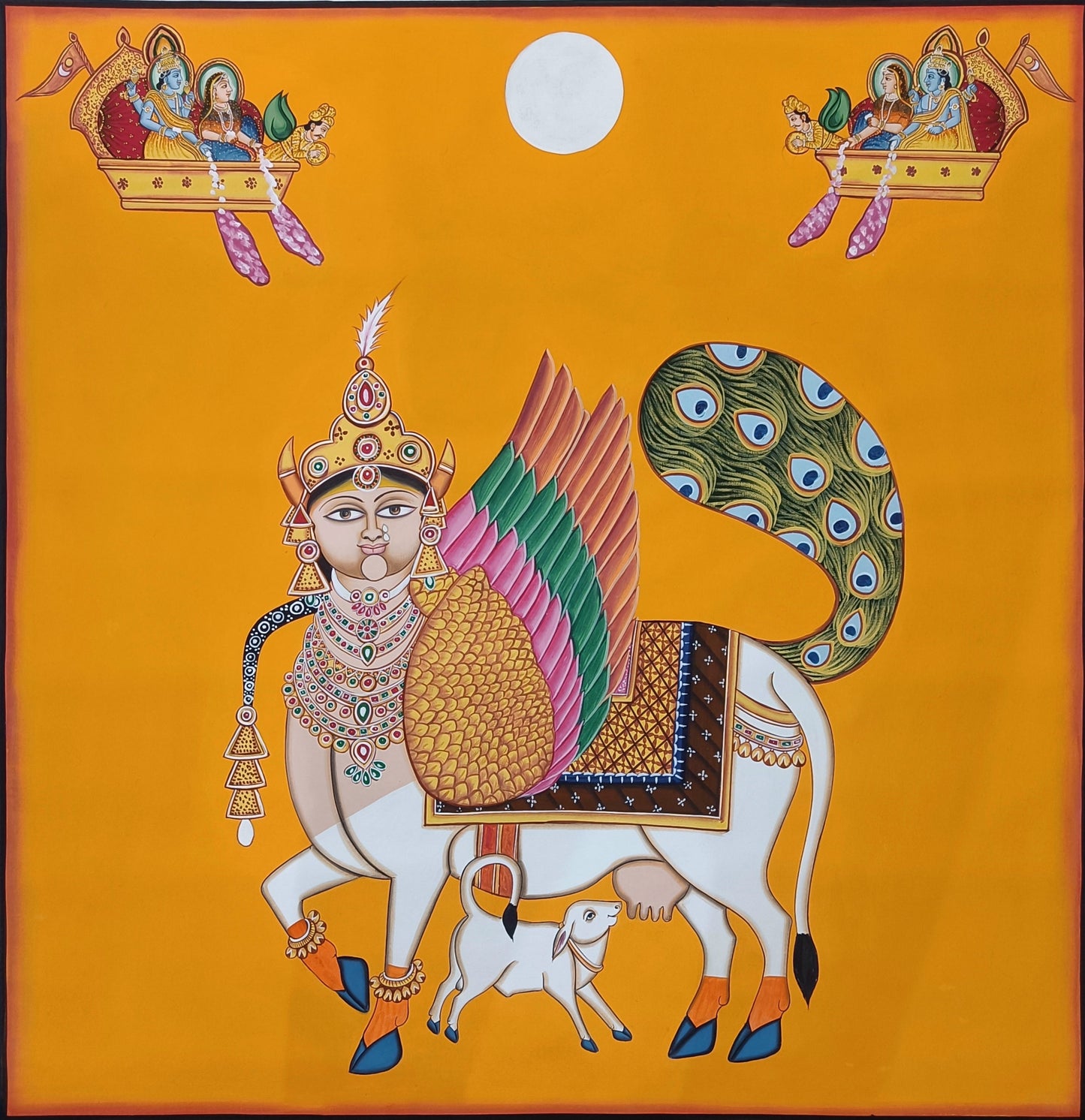 Kamdhenu Wall Art Pichwai Handicraft Painting Wall Hanging