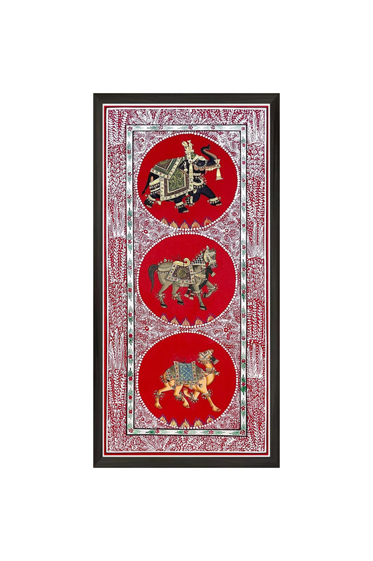 Original Wall Art Trio Painting of Elephant, Horse & Camel