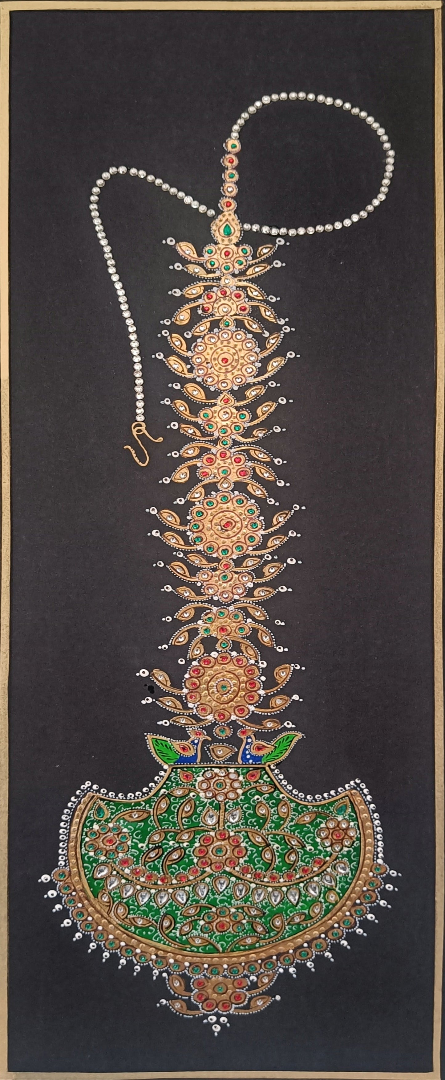 Rajasthani Jewlery Handmade Tika Framed Dimond Painting | 6"x18" IN
