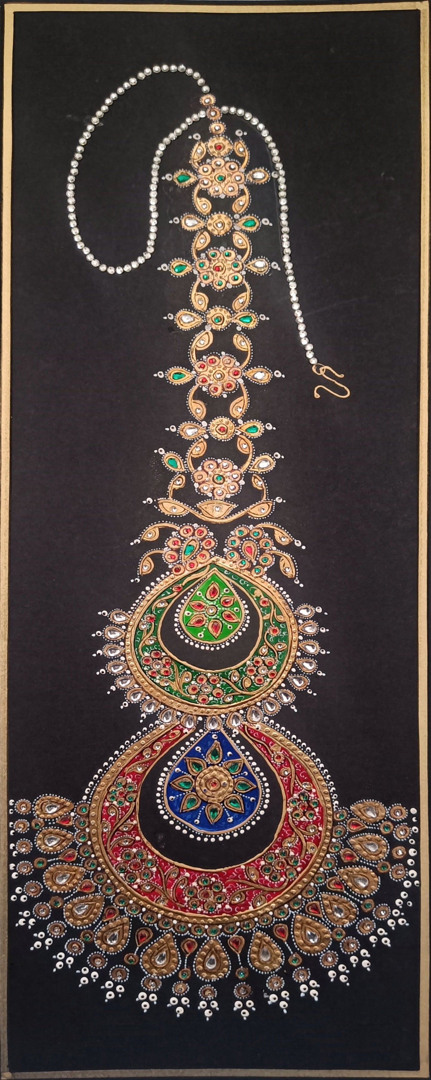 Rajasthani Jewlery Handmade Tika Framed Dimond Painting | 6"x18" IN