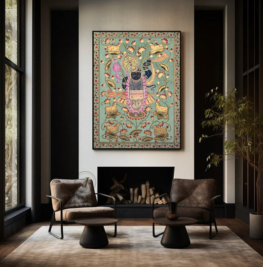 Shree Nath JI Pichwai Hand Printed Painting For Luxury Living Room
