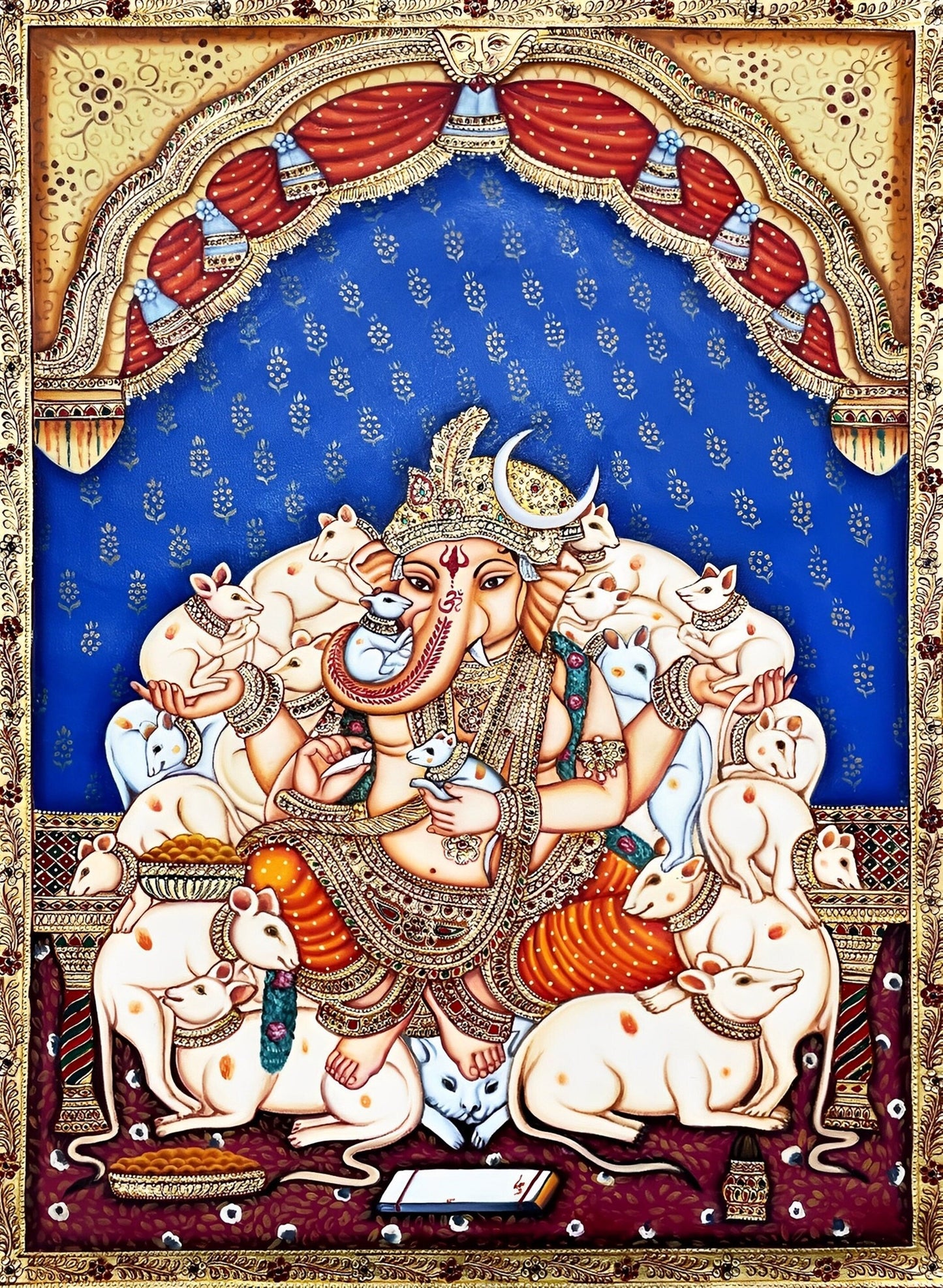Ganesha Oil Canvas Modern Artwork Large Size Painting with Dimond texture