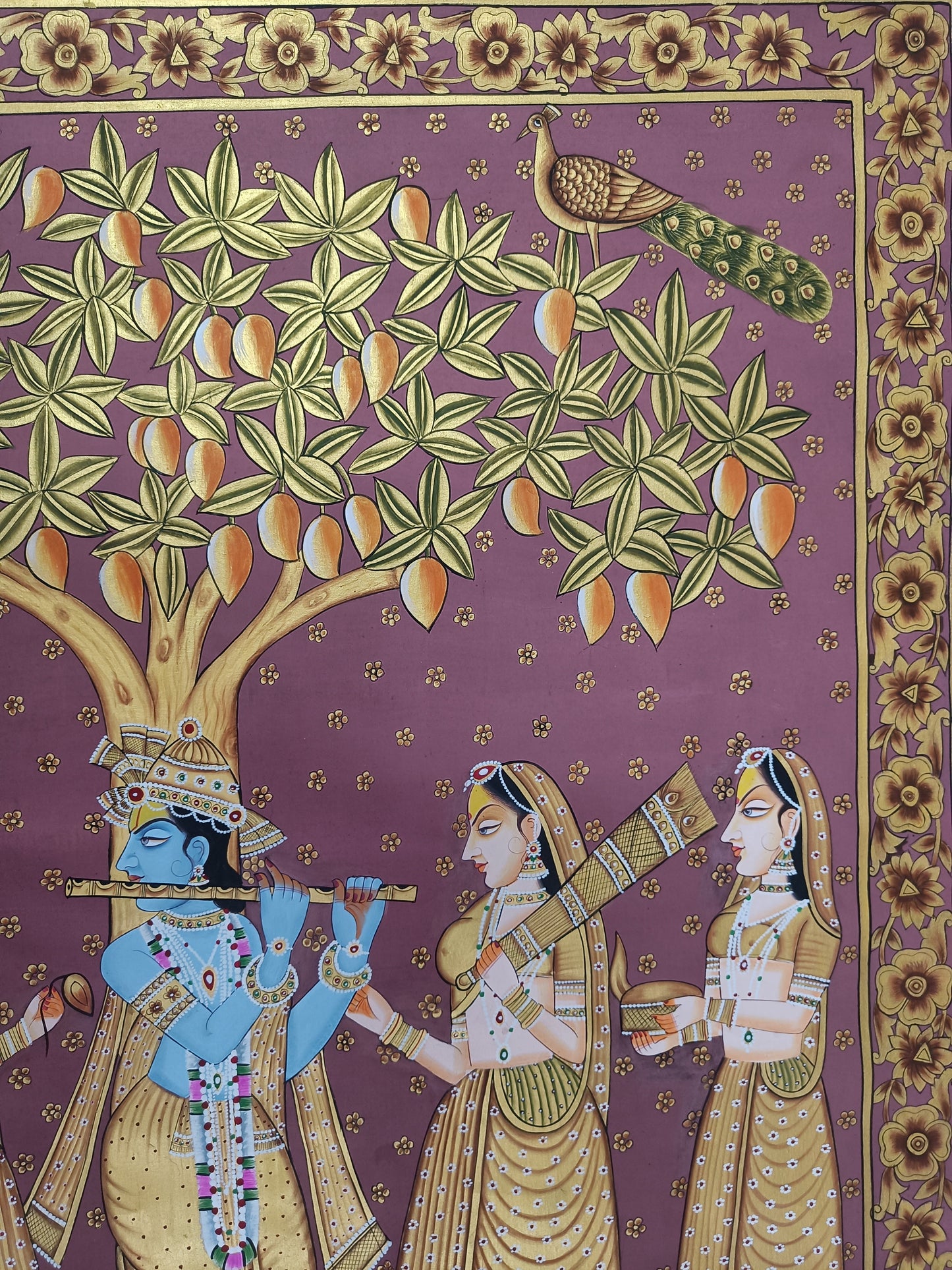 Krishna Gopiya Lila With Lotus and Tree Painting Luxury Artwork