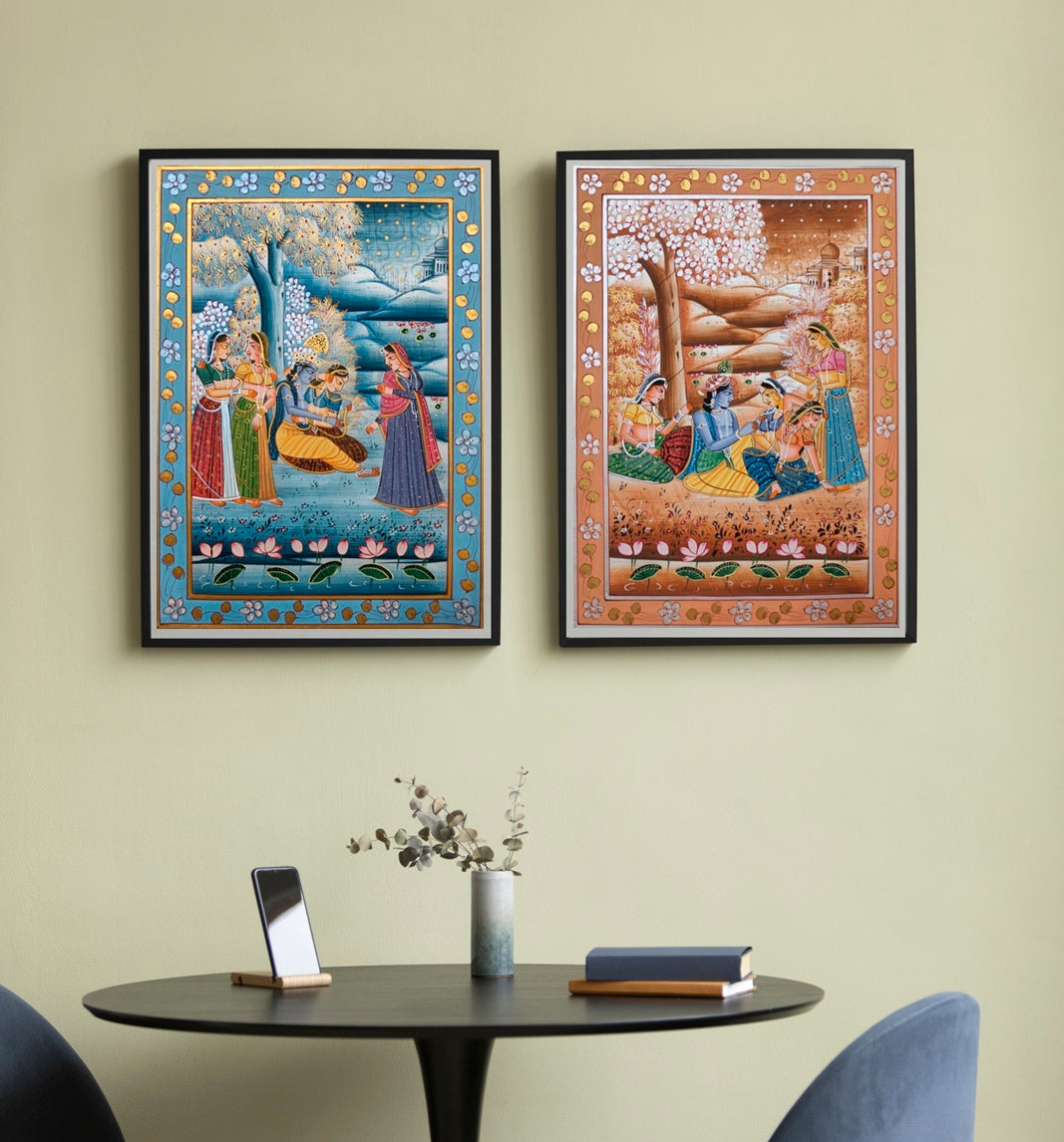 Radha Krishna artwork Hand-Made Painting Home Decor Set of 2