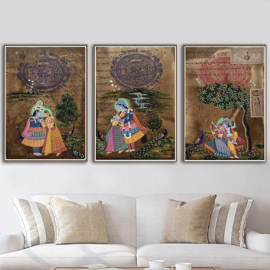 Radha-Krishna Romantic Artwork Vintage Old Paper Original Painting | Water color