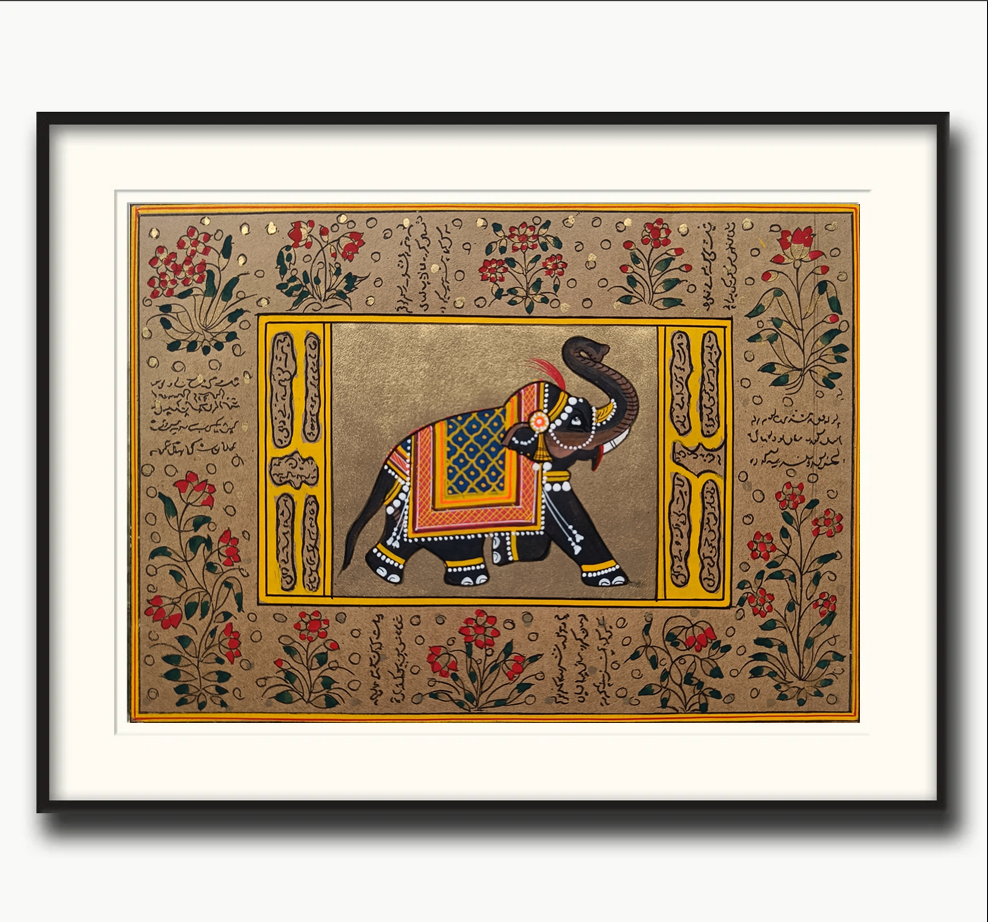 Elephant Miniature Handmade Painting Gold