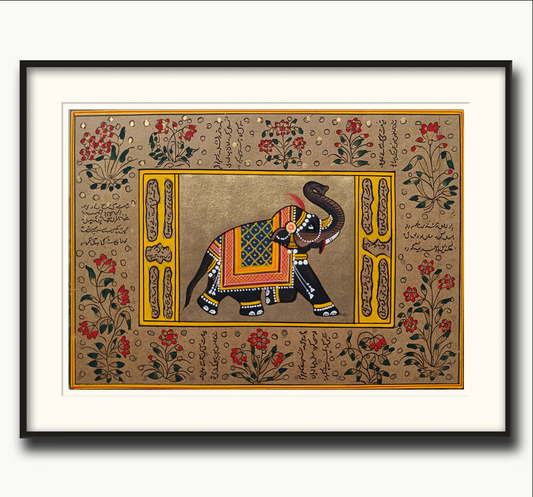 Elephant Miniature Handmade Painting Gold