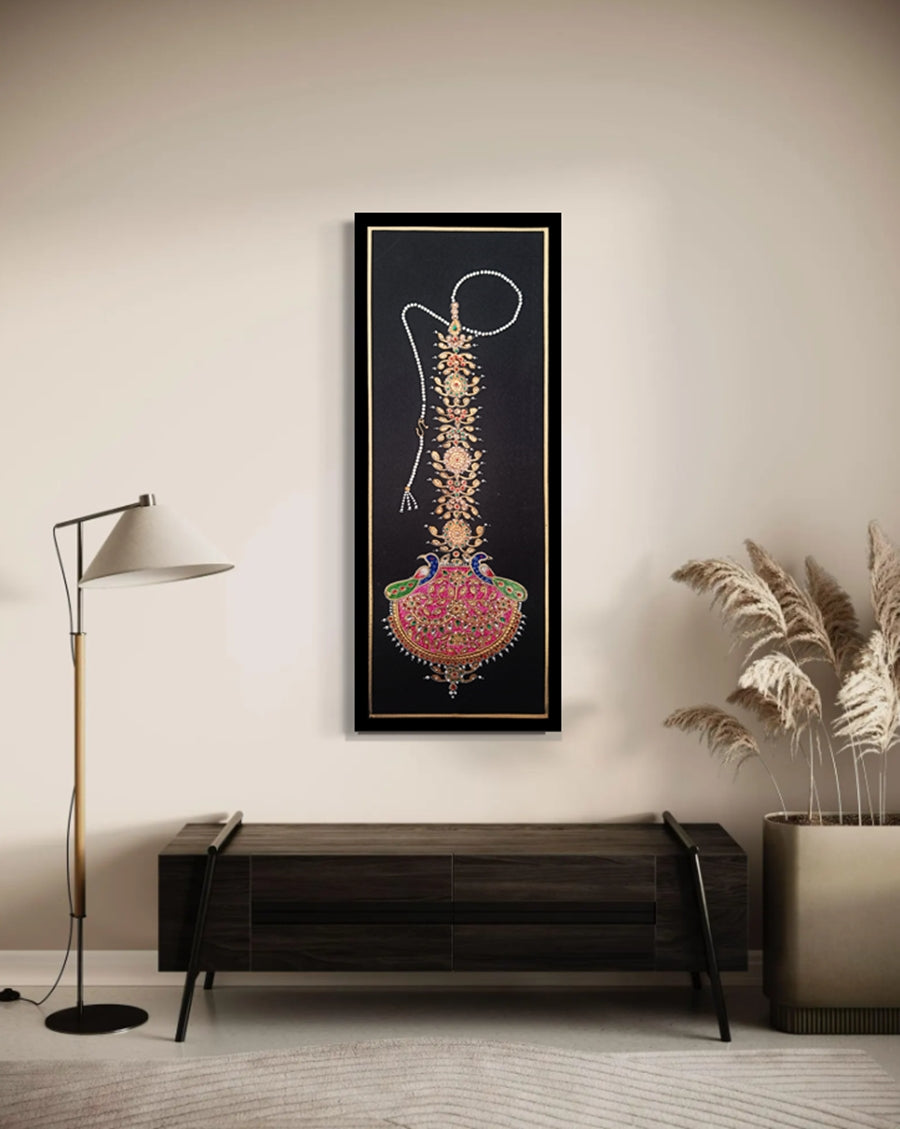 Rajasthani Jewlery Handmade Tika Framed Dimond Painting | 6"x18" IN