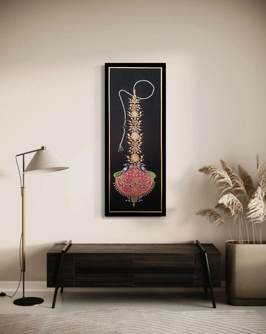 Rajasthani Jewlery Handmade Tika Framed Dimond Painting | 6"x18" IN