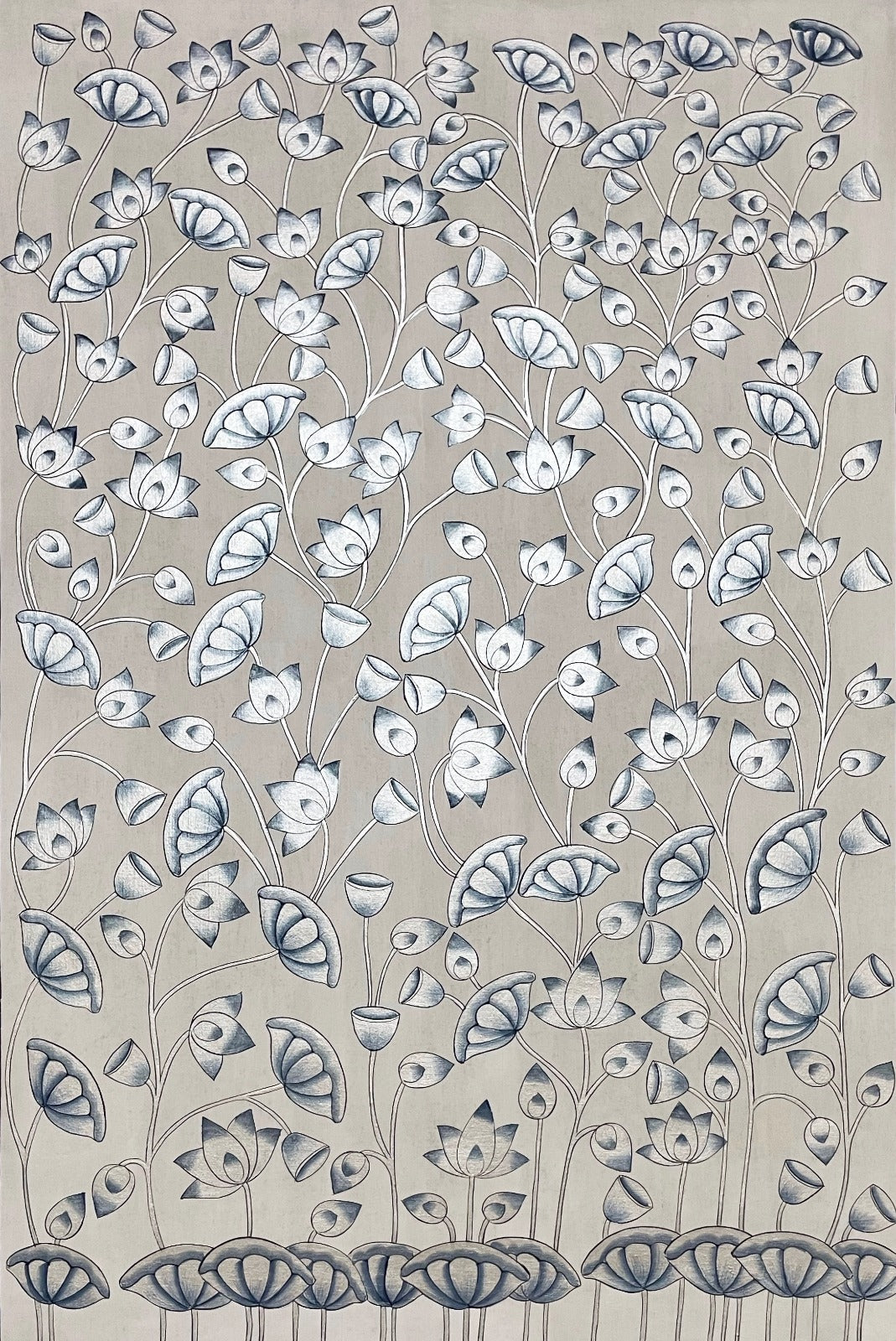 Silver Kamal Talai Pichwai artwork Hand-Made Painting Home Decor