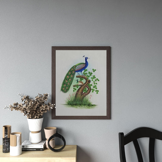 Peacock Silk Artwork With Water Color Painting