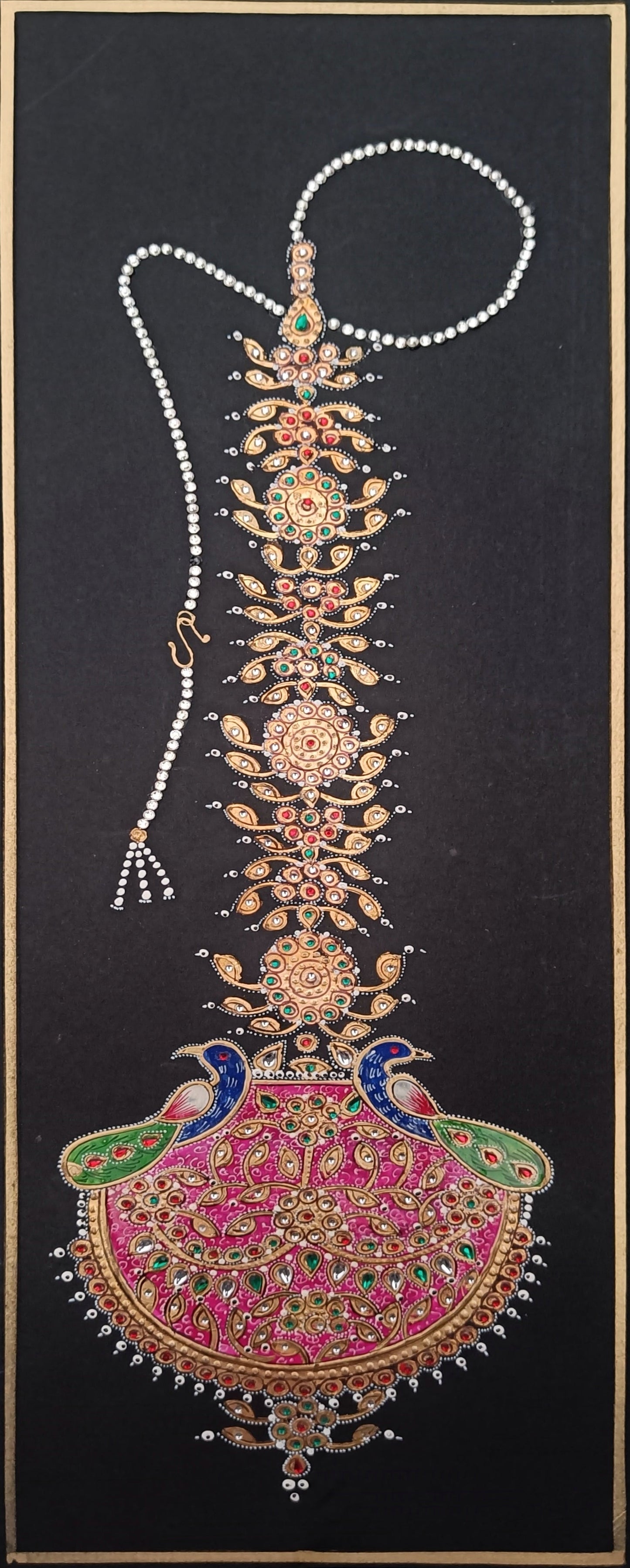 Rajasthani Jewlery Handmade Tika Framed Dimond Painting | 6"x18" IN