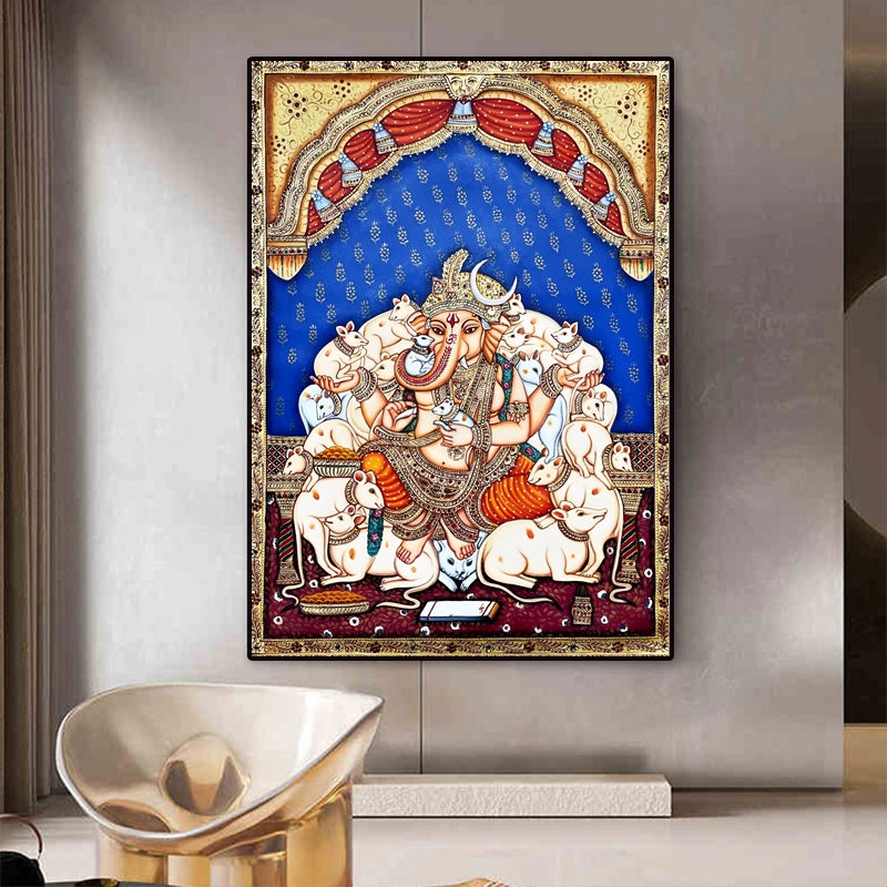 Ganesha Oil Canvas Modern Artwork Large Size Painting with Dimond texture